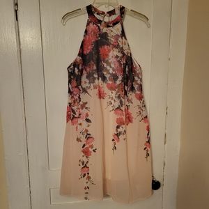 Pink flowered halter dress